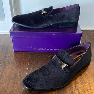 Black Velvet Slip-on Loafer and White Suspenders